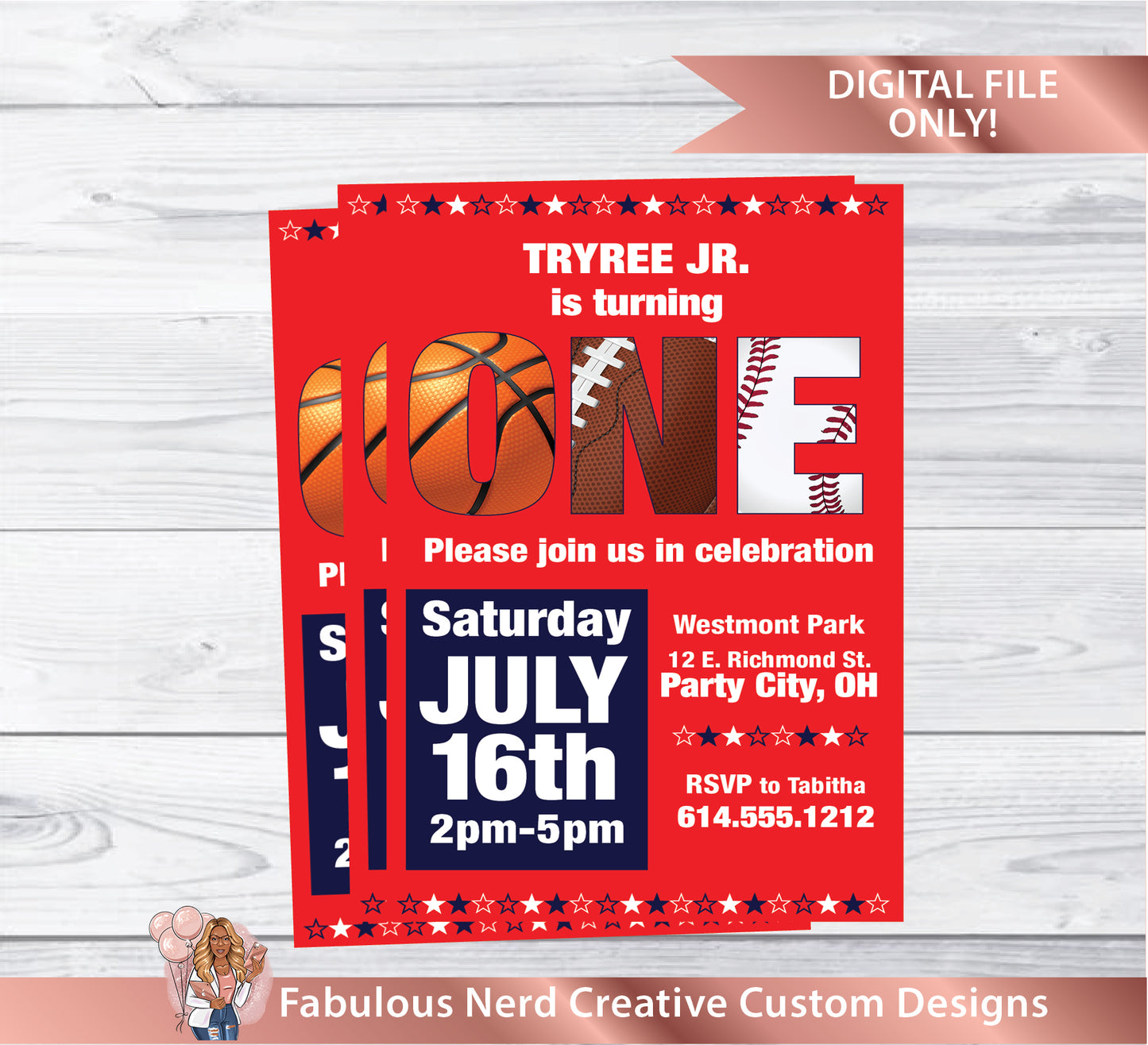 First Birthday Sports Theme Invitation - Digital File Only