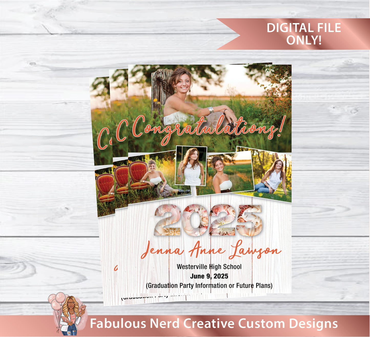 Personalized Graduation Announcement/Invitation (College or High School)-Blossom - Digital File Only